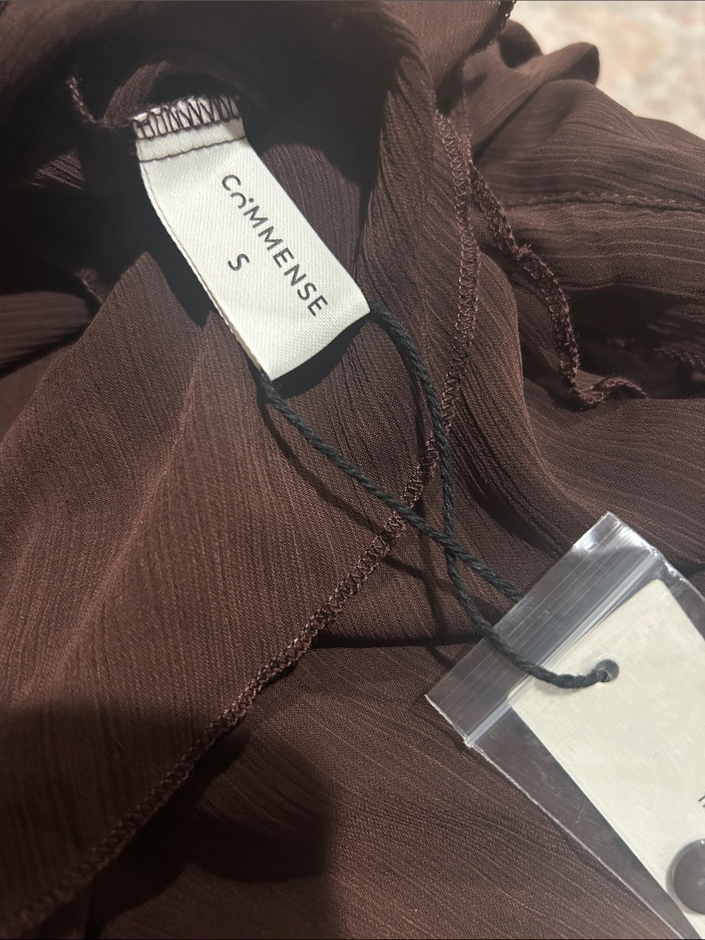 Commense Brown Tiered Ruffle Chiffon Mini Dress with Liner and Overlay Cape - Picture 4 of 12